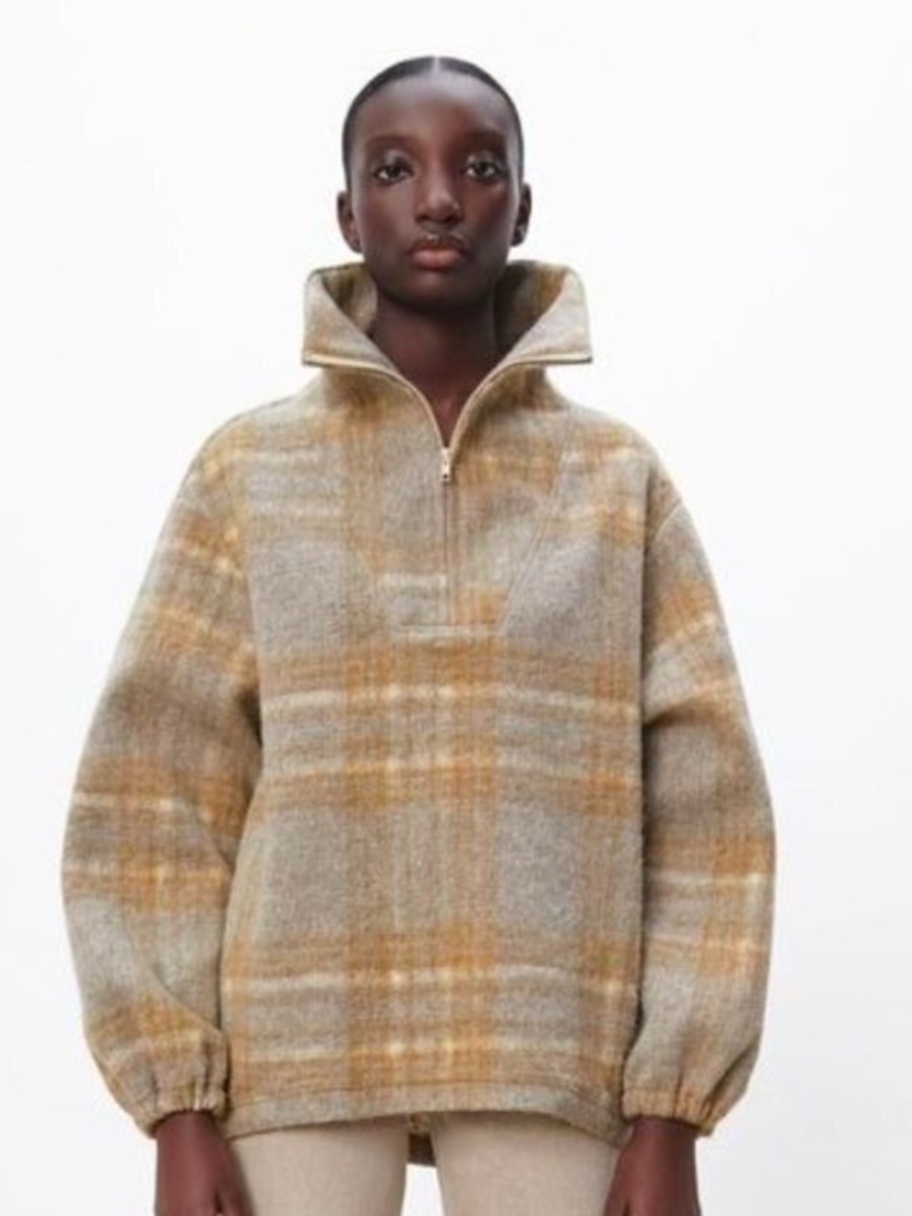Zara Wool Blend Plaid Sweatshirt